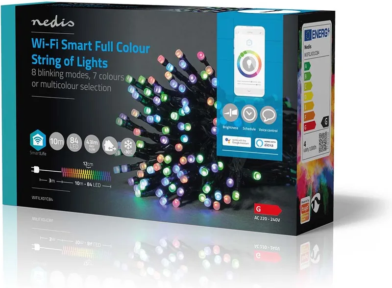 SmartLife-kerstverlichting - Koord - Wi-Fi - RGB - 84 LED's - 10.0 m - Android / IOS van Nedis – productfoto