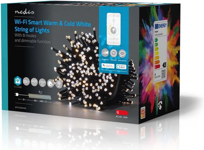 SmartLife-kerstverlichting - Koord - Wi-Fi - Warm tot Koel Wit - 400 LED's - 20.0 m - Android / IOS by Nedis – product photo