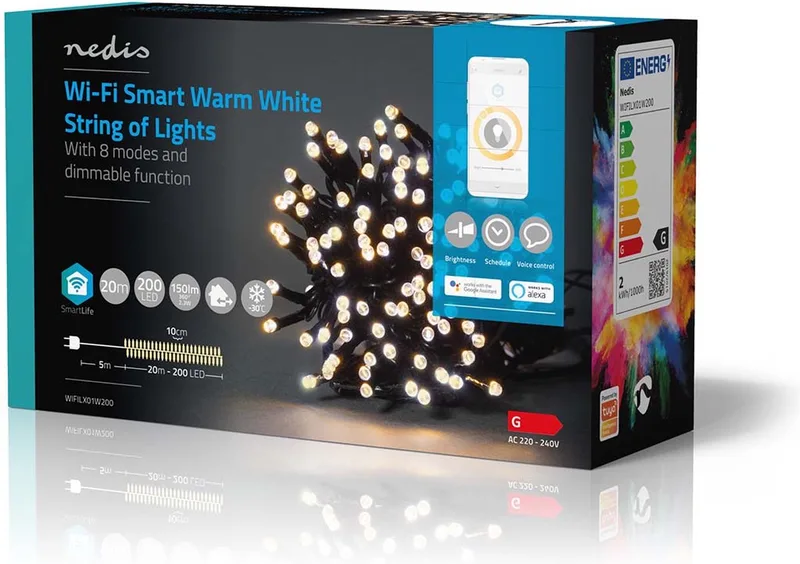 SmartLife-kerstverlichting - Koord - Wi-Fi - Warm Wit - 200 LED's - 20.0 m - Android / IOS van Nedis – productfoto