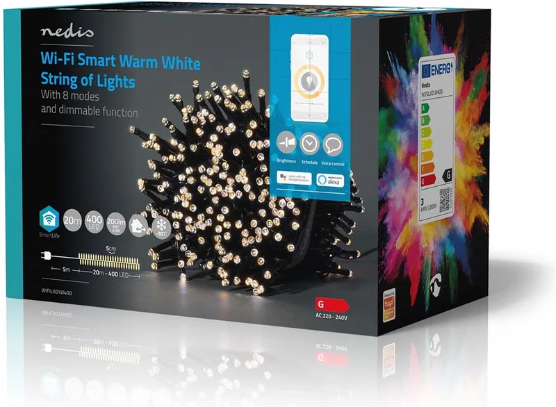 SmartLife-kerstverlichting - Koord - Wi-Fi - Warm Wit - 400 LED's - 20.0 m - Android / IOS van Nedis – productfoto