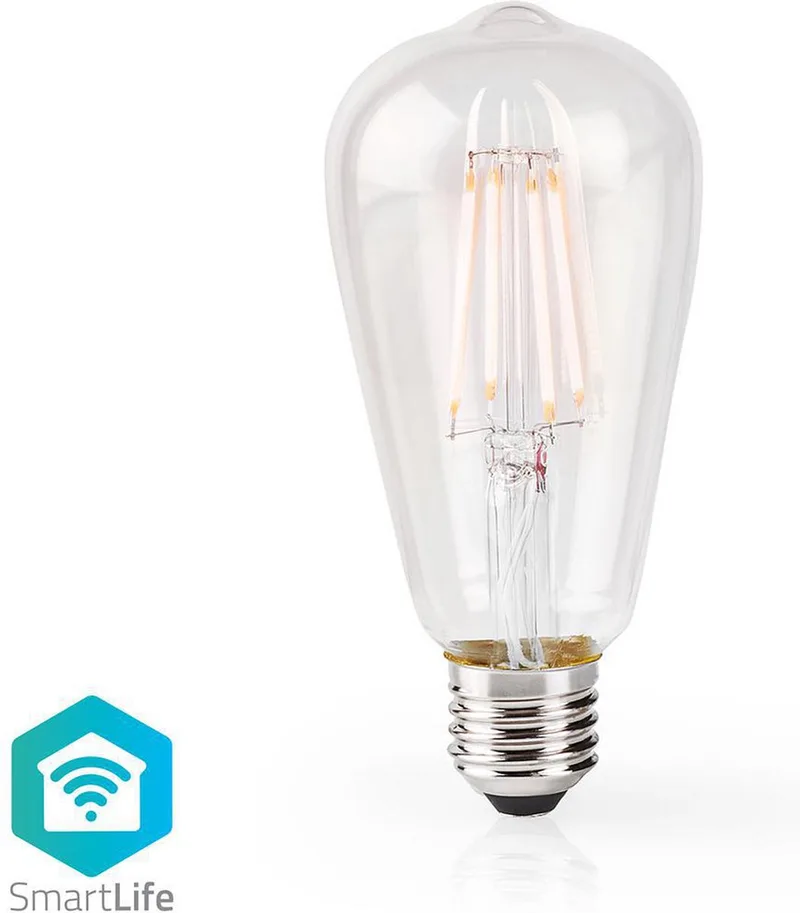 SmartLife LED Filamentlamp - Wi-Fi - E27 - 500 lm - 5 W - Warm Wit - 2700 - Glas - Android / IOS - ST64 - 1 Stuks by Nedis – product photo