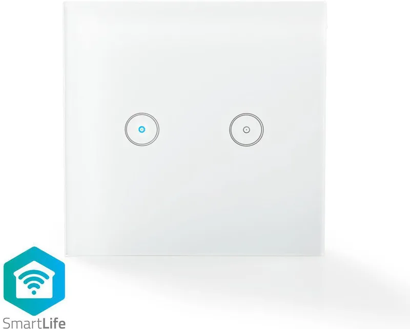 SmartLife Lichtschakelaar – WiFi – Dubbel – 1000W – Glas van Nedis in Wit – productfoto