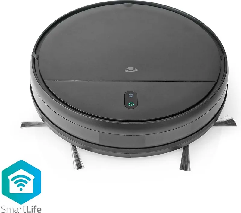 SmartLife Robotstofzuiger - Navigatiemethode: Willekeurig - Wi-Fi - Capaciteit opvangreservoir: 0.2 l - Automatisch opladen - Maximale gebruiksduur: 1.8 uur - Android / IOS från Nedis i Svart – produktbild