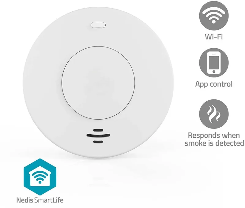 SmartLife Rookmelder - Wi-Fi - Batterij Gevoed - Levenscyclus sensor: 10 Jaar - EN 14604 - Max. batterijduur: 120 Maanden - 85 dB - 1 Stuks van Nedis in Wit – productfoto