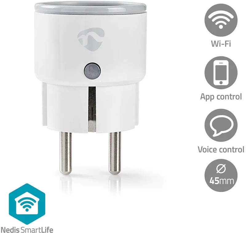 SmartLife Slimme Stekker - IP21 - Energiemeter - 2500 W - Randaarde stekker / Type F (CEE 7/7) - -10 - 40 °C - Android / IOS - 1 Stuks van Nedis in Wit – productfoto