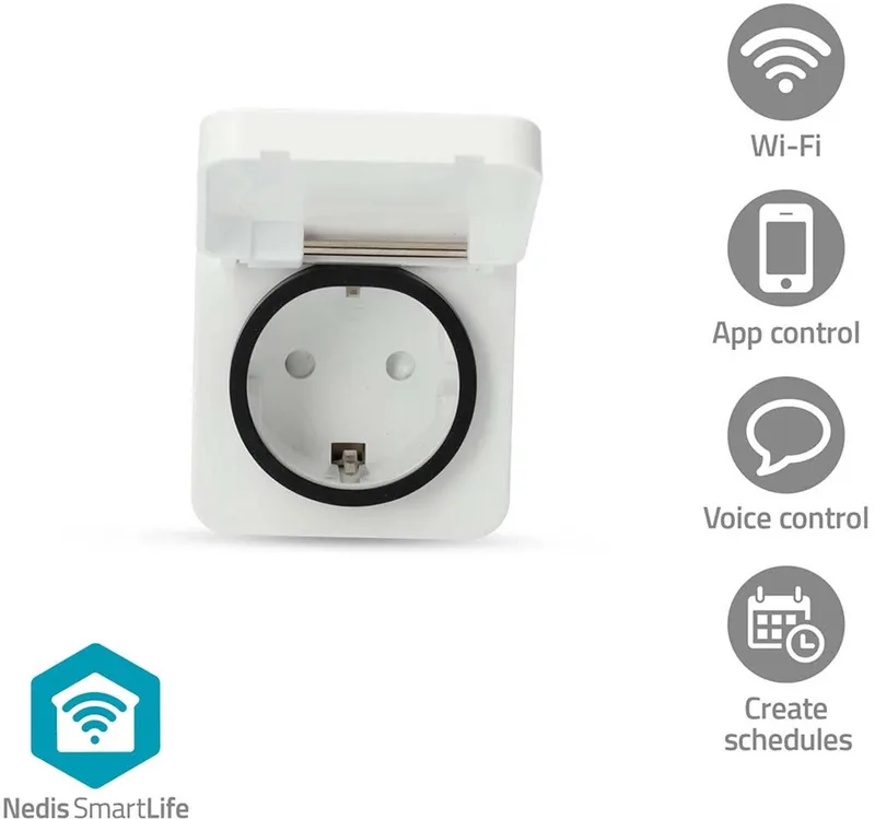 SmartLife Slimme Stekker – Voor buiten & binnen – Tijdschakelaar – Energiemeter – Weerbestendig från Nedis i Vit – produktbild