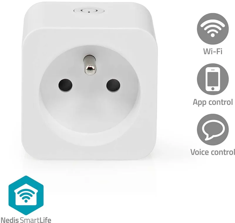 SmartLife Slimme Stekker - Wi-Fi - IP21 - Energiemeter - 3680 W - France / Type-E (CEE 7/6) - 0 - 55 °C - Android / IOS - 1 Stuks van Nedis in Wit – productfoto