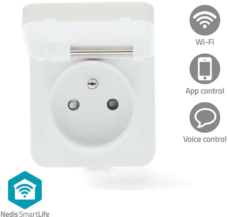 SmartLife Slimme Stekker – Wi-Fi – IP44 – Energiemeter – Tijdschakelaar – 3680W – 1 Stuk von Nedis in Weiß – Produktfoto