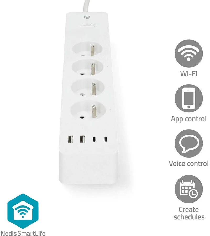 SmartLife Stekkerdoos – Energiezuinig – WiFi – 4 voudig – USB – 2m - Vaderdag Cadeau by Nedis in Wit – WIFIP313EWT – product photo