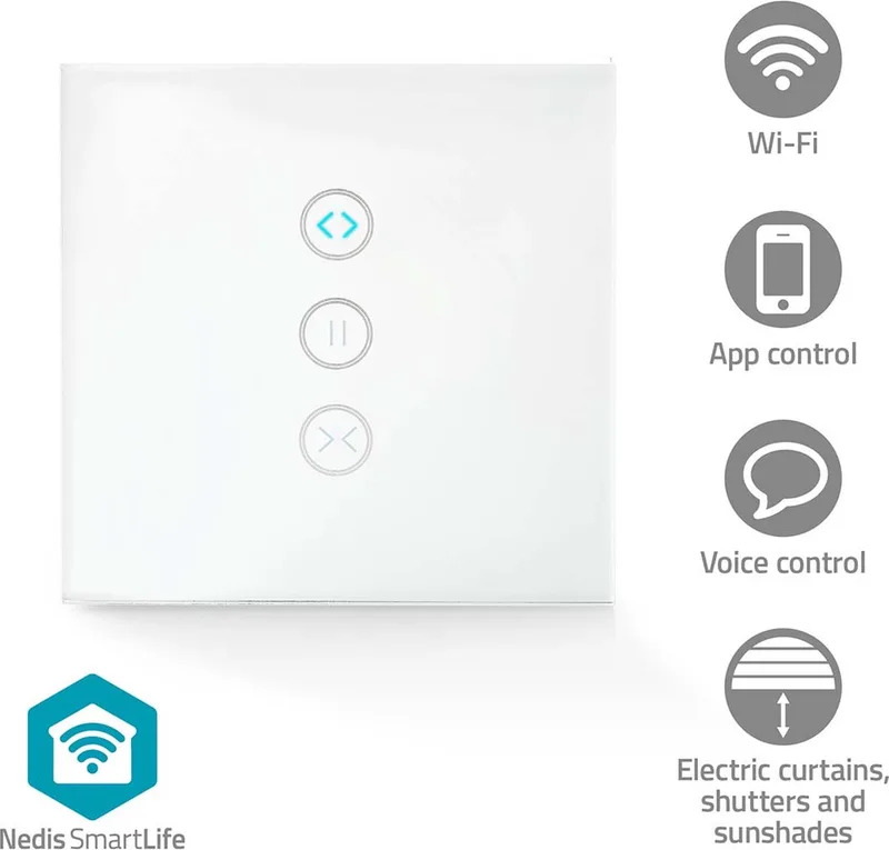 SmartLife Wandschakelaar - Gordijn / Sluiter / Zonnescherm - Muurmontage - 300 W - Android / IOS - Glas de Nedis en Blanc – photo produit