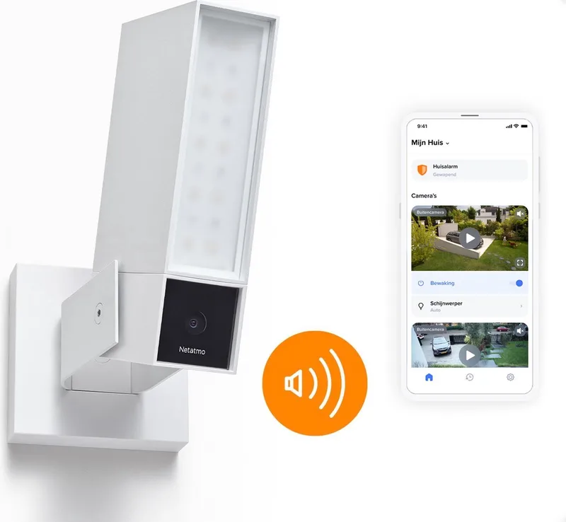 Slimme Bewakingscamera - Bewakingscamera met Sirene - Camerabewaking - met Bewegingsdetectie, Nachtzicht en Ingebouwde Sirene - 1 Stuk by Netatmo in White – product photo
