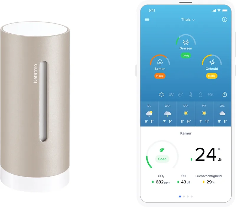 Slimme Binnenmodule – 2e Generatie – CO2 Meter & Hygrometer – Uitbreiding Weerstation – Werkt met Apple Home, Google & Alexa van Netatmo in Sand – Slimme Binnenmodule – productfoto