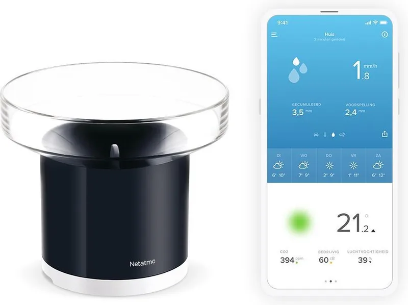 Slimme Regenmeter – Draadloze Neerslagmeter voor Weerstation - werkt met Google Home & Alexa - met App - Zwart by Netatmo in Kleurloos – product photo