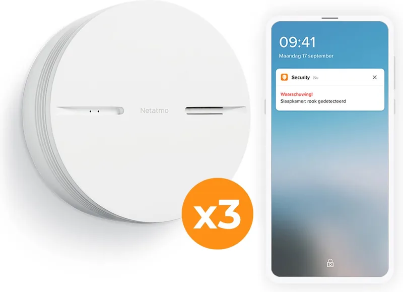 Slimme Rookmelder met Wifi - Smart Rookmelder - werkt met Google Home & Apple Homekit - Koppelbaar - 10 Jaar Batterij - 3 Stuks von Netatmo in Weiß – Produktfoto