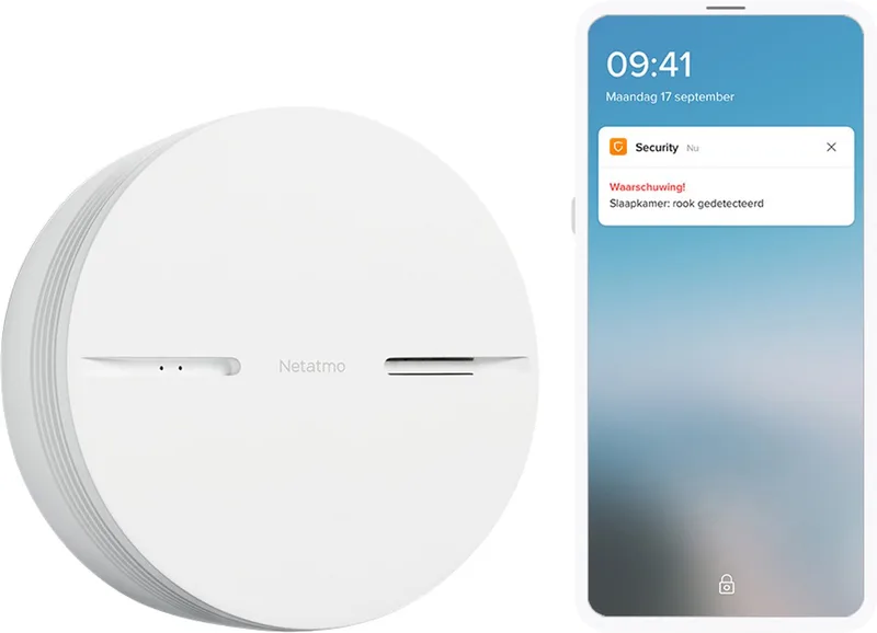 Slimme Rookmelder met Wifi - Smart Rookmelder - werkt met Google Home & Apple Homekit - Koppelbaar - 10 Jaar Batterij von Netatmo in Weiß – Produktfoto