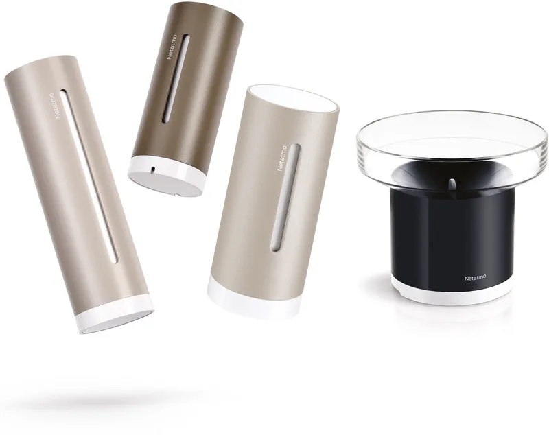 Weather Pack – Slim Weerstation met Regenmeter – Binnen- & Buitenmetingen – CO2- & Luchtkwaliteit Sensor – Weerdata via App von Netatmo in Sand – Produktfoto