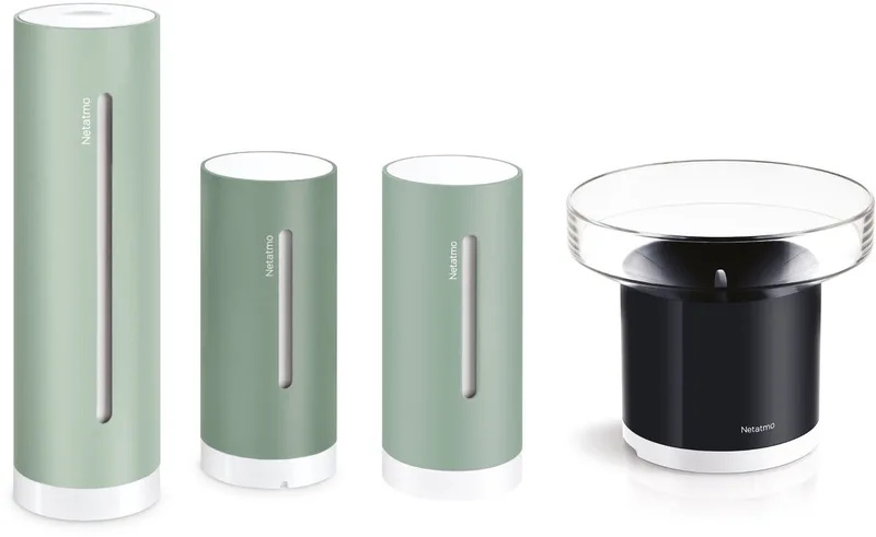 Weather Pack – Slim Weerstation met Regenmeter – Binnen- & Buitenmetingen – CO2- & Luchtkwaliteit Sensor – Weerdata via App – Werkt met Apple HomeKit van Netatmo in Mint – productfoto
