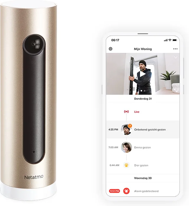 WiFi Beveiligingscamera - Bewegingsdetectie - Nachtzicht - werkt met Google Home, Alexa en Apple Homekit - 1 Stuk - Goud