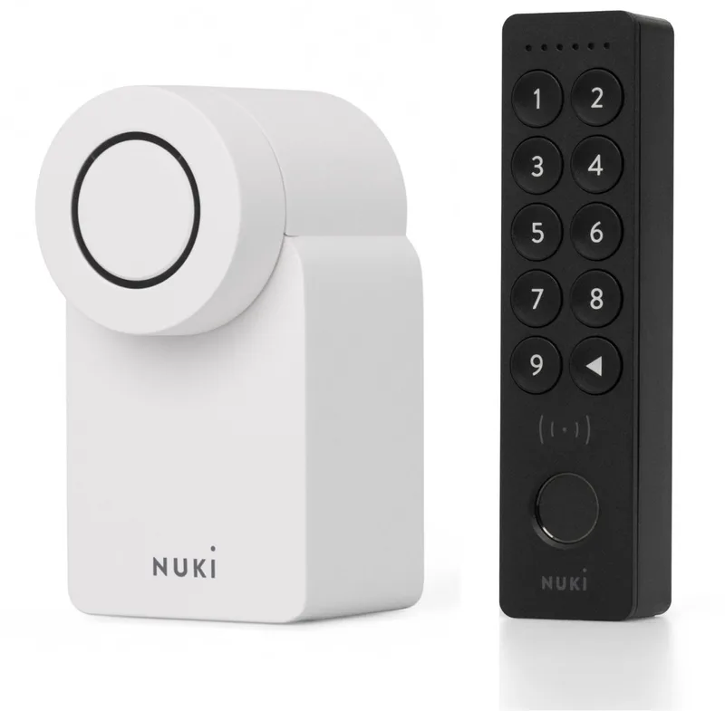 Smart Lock Go – Incl. Keypad 2 NFC - Slim Deurslot met Bluetooth & Matter – Sleutelloos, Auto Unlock & Auto Lock – Werkt met Google Home, Alexa & Apple Home – Wit by Nuki in Nuki Go + Keypad 2 NFC – product photo