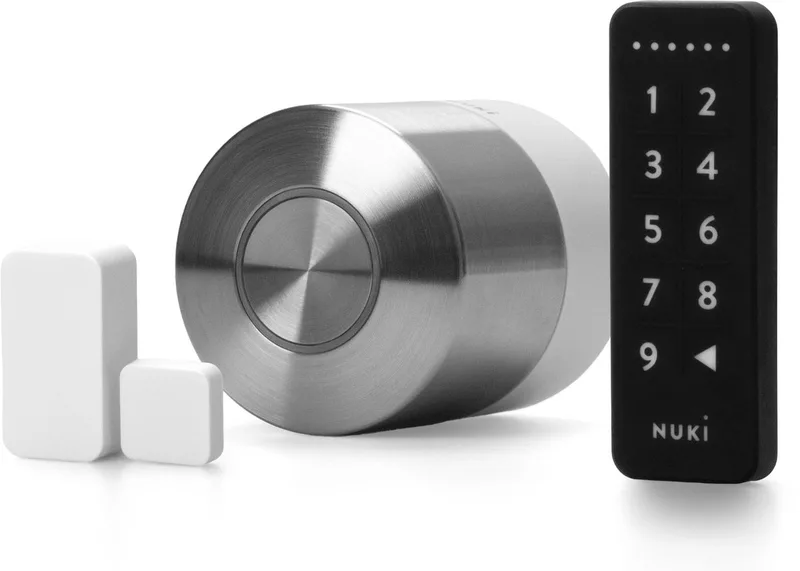 Smart Lock Pro – Incl. Keypad 1 & Door Sensor - Slim Deurslot met Wifi – Lock ‘n’ Go, Nachtmodes & Auto Unlock – Werkt met Google Home, Alexa & Apple Home – Zwart & Wit by Nuki in Smart Lock Pro + Keypad 1 + Door Sensor – product photo
