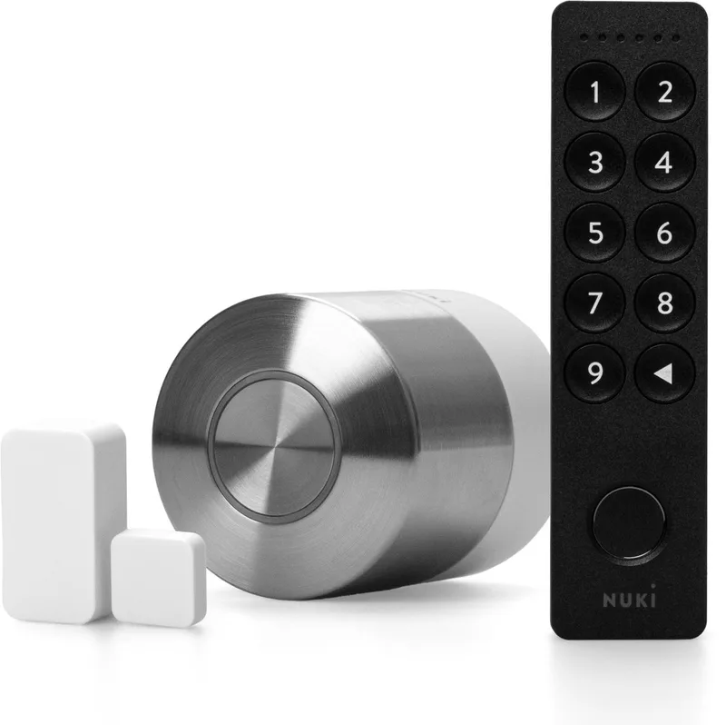 Smart Lock Pro – Incl. Keypad 2 & Door Sensor - Slim Deurslot met Wifi – Lock ‘n’ Go, Nachtmodes & Auto Unlock – Werkt met Google Home, Alexa & Apple Home – Zwart & Wit by Nuki in Smart Lock Pro + Keypad 2 + Door Sensor – product photo