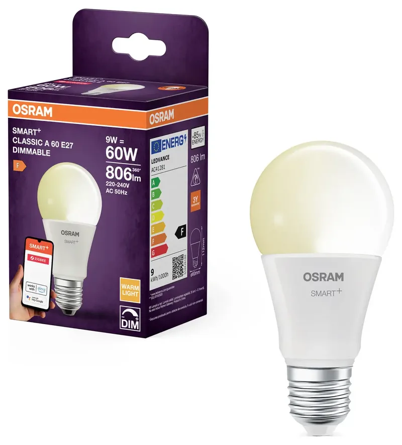 E27 LED Lamp | 9W 2700K 220V/240V 827 806Lm | 180° Dimbaar van OSRAM SMART+ – productfoto 3 van 3