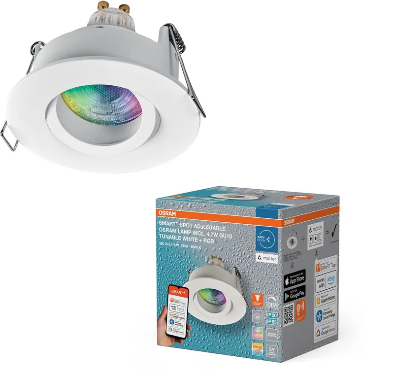 Matter Spot LED inbouwspot IP65 RGBW verstelbaar wit, 4,7W Smart Home, dimbaar, app-bediening fra OSRAM SMART+ i Zandwit – produktbillede