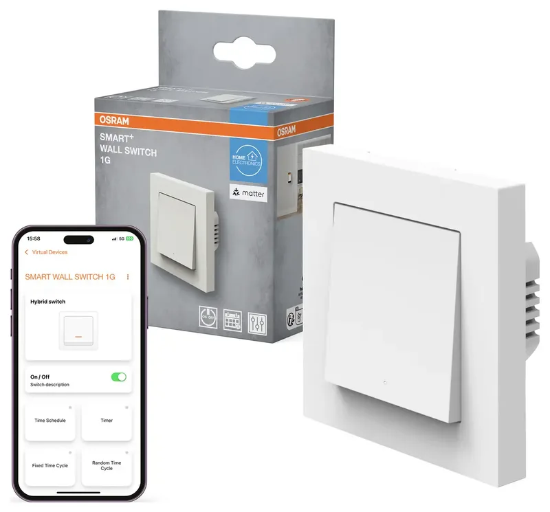 WiFi enkele wandschakelaar, 230 V, mat fra OSRAM SMART+ i Hvid – produktbillede 2 af 2