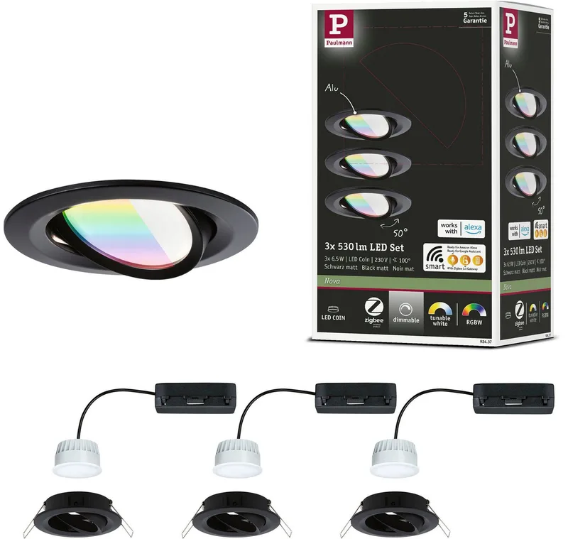 LED-inbouwlamp Nova Coin Smart zwart RGBW set van 3 stuks 8,4 cm van Paulmann in Zwart – productfoto
