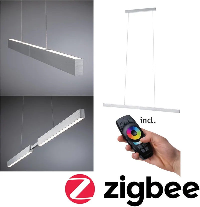 LED-hanglamp Smart Home Zigbee 3.0 Aptare 2700K dimbaar 2x2400lm 2x18W by Paulmann in Alu geborsteld – product photo