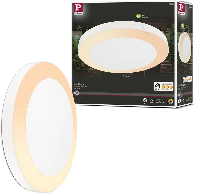 LED-plafondlamp Smart Home Zigbee 3.0 Circula schemersensor insectvriendelijk IP44 rond 320 mm Tunable Warm 14W 880lm 230V Kunststof by Paulmann in White – product photo