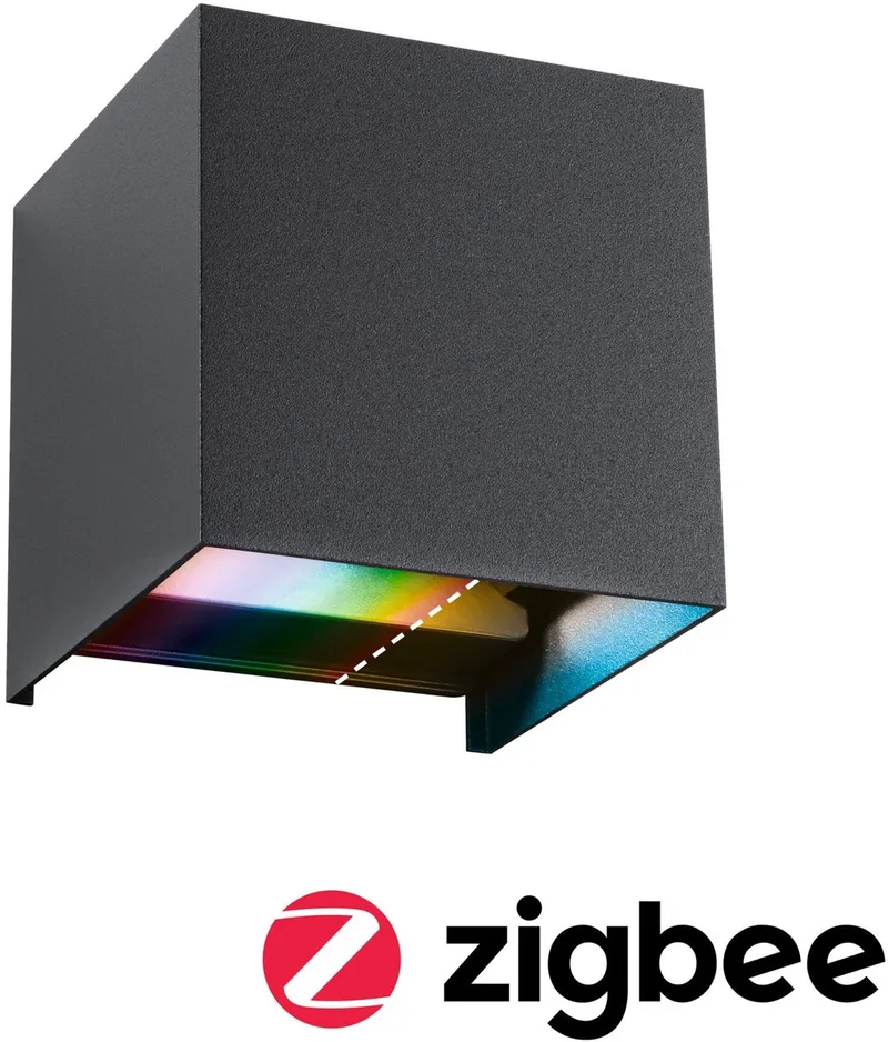LED-wandlamp Smart Home Zigbee 3.0 Cybo IP44 hoekig 100x100 mm RGBW+ 2x2,5W 2x150lm 230V Aluminium by Paulmann in Anthracite – product photo