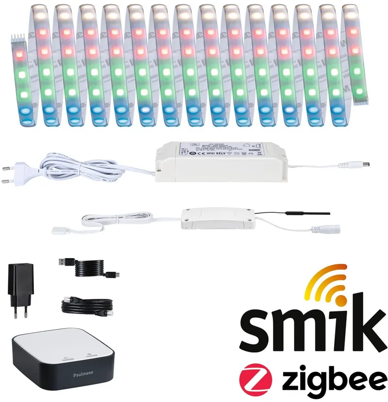 MaxLED 500 Zigbee 3.0 Smart Home Startset Smik Gateway + LED Strip RGBW Basisset - 5 Meter - 33W - 1750lm - Dimbaar van Paulmann in Wit, Antraciet – productfoto