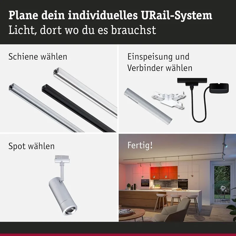 Paulmann 95693 URail Spot Smart Home Zigbee 3.0 Standaard RGBW 230lm 4,5W RGBW+ Dimbaar 230V Matzwart by Paulmann – product photo