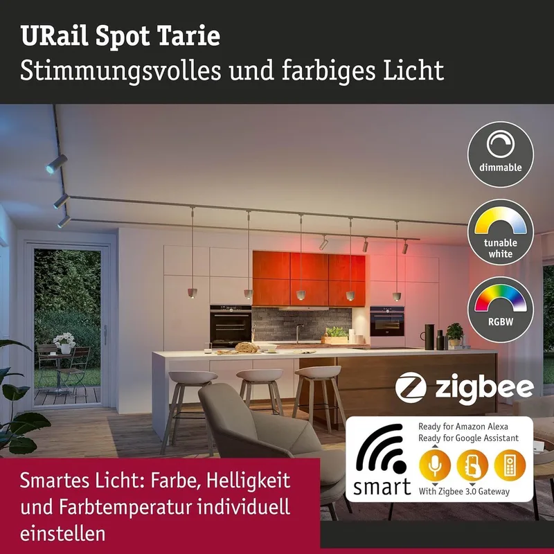 Paulmann 95693 URail Spot Smart Home Zigbee 3.0 Standaard RGBW 230lm 4,5W RGBW+ Dimbaar 230V Matzwart by Paulmann – product photo