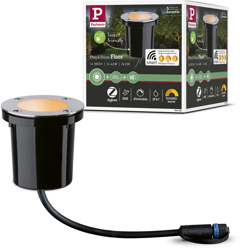 Plug & Shine LED-grondinbouwlamp Smart Home Zigbee 3.0 Floor Losse spot Insect-vriendelijk IP67 Tunable Warm 4,6W van Paulmann in Zwart – productfoto