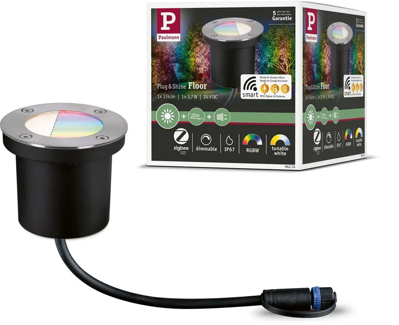 Plug & Shine LED-grondinbouwlamp Smart Home Zigbee 3.0 RGBW Losse spot IP67 RGBW+ 3,7W von Paulmann in Silber – Produktfoto