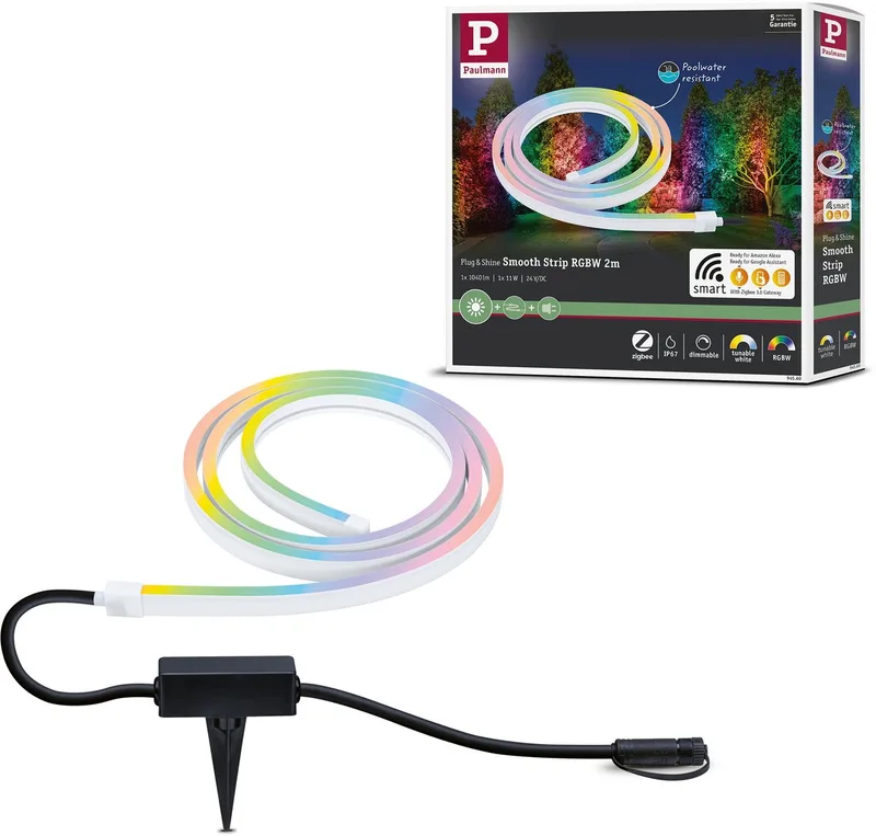 Plug & Shine LED Strip Smart Home Zigbee 3.0 Smooth Afzonderlijke strip IP67 RGBW+ 11W de Paulmann en Blanc – photo produit