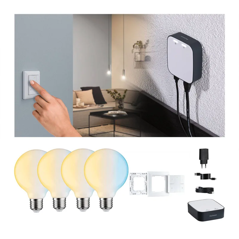 Smart Home Set ZigBee 4x E27 7W LED G95 mat CCT fra Paulmann – produktbillede