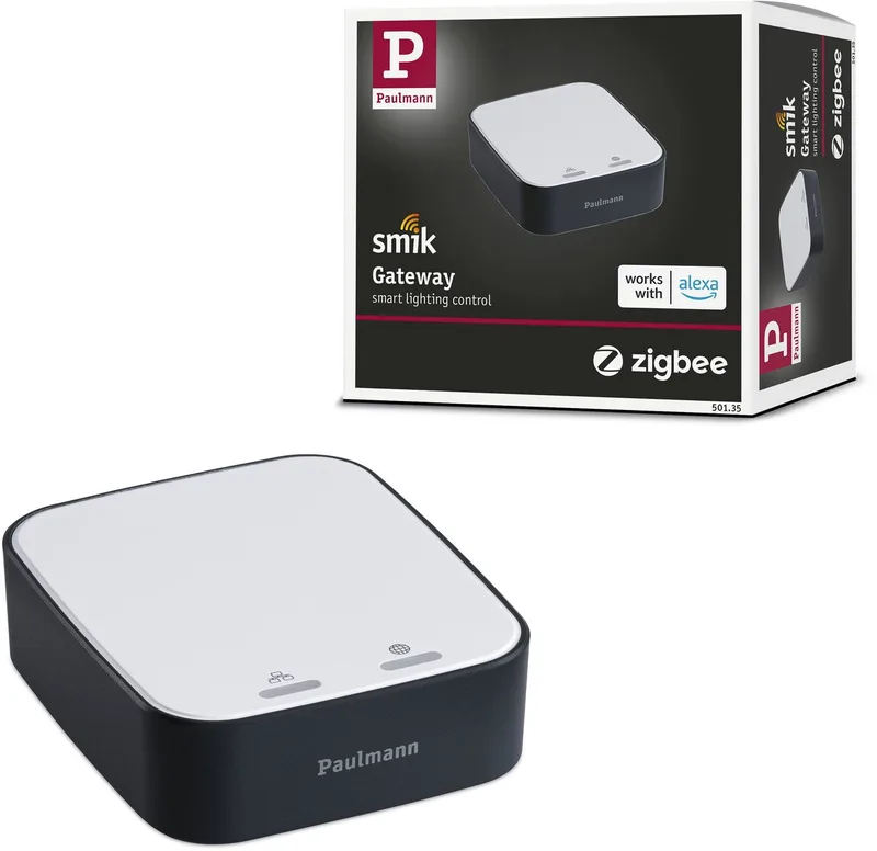 Smart Home Zigbee 3.0 Gateway Smik - Wit/Antraciet - App & Spraakbesturing - Voor Paulmann Zigbee Verlichting von Paulmann in Weiß, Anthrazit – Produktfoto