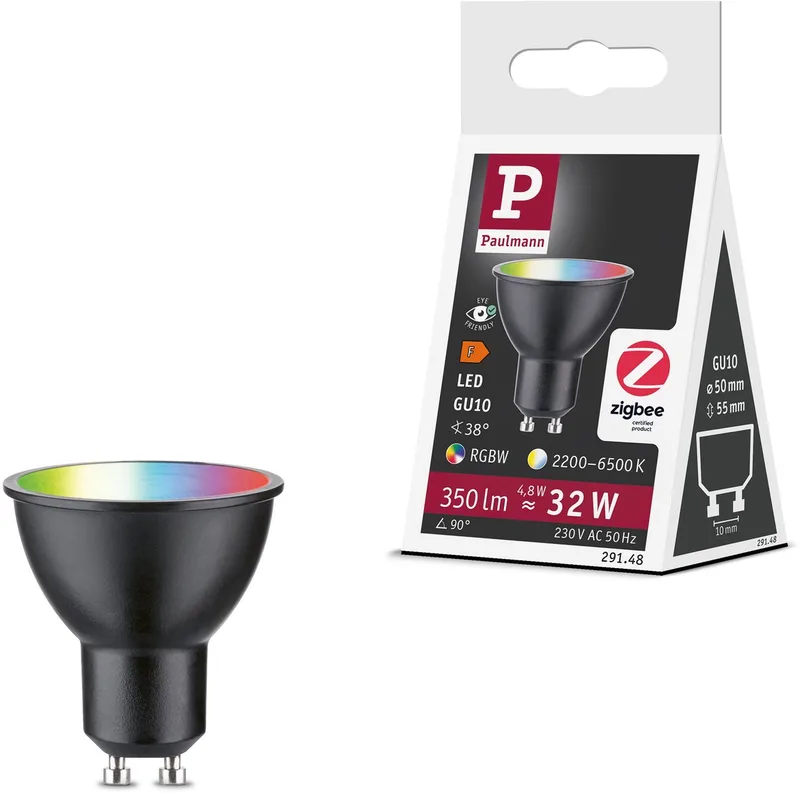 Standaard 230 V Smart Home Zigbee 3.0 LED-reflector GU10 350lm 4,8W RGBW+ dimbaar Zwart mat van Paulmann – productfoto