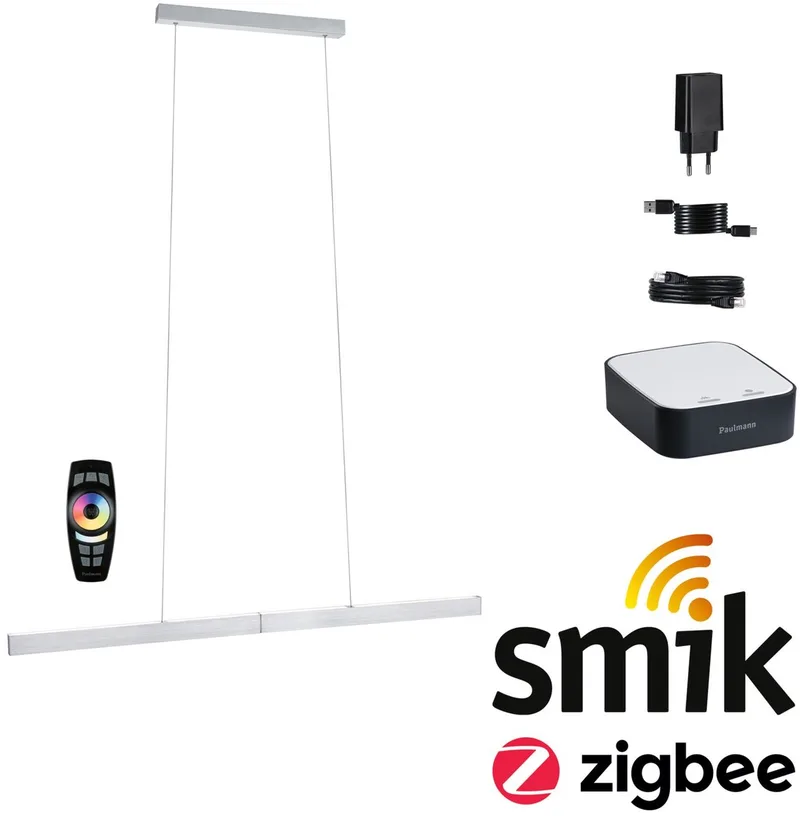 Zigbee 3.0 Smart Home Startset Smik Gateway + Afstandsbediening + LED Hanglamp Aptare - 2700K - 1200lm - 18W - Wit/Antraciet - dimmbar de Paulmann en Blanc, Anthracite – photo produit