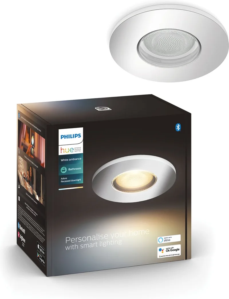 Adore - LED inbouwspot - badkamerverlichting - GU10 fitting - bevat 1 inbouwspot incl. lamp - aanpasbaar wit licht - chrome - IP44: spatwaterdicht - Ø 930mm - slimme verlichting de Philips Hue en Chrome – photo produit