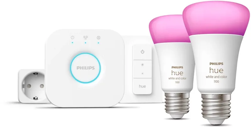 Ambience starterset 2x + bridge + dimmer + stopcontact | E27 från Philips Hue i Vit – produktbild