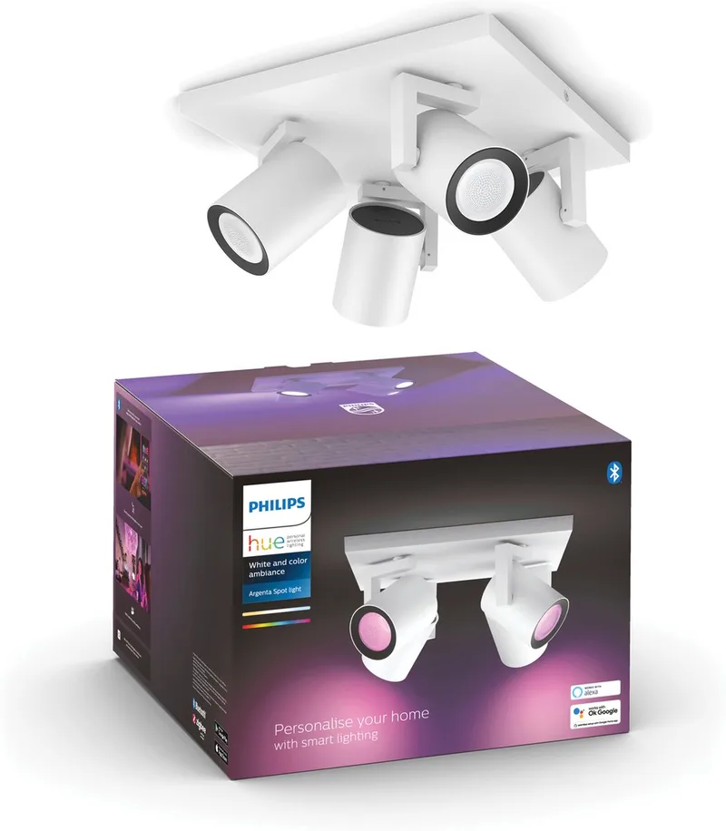Argenta - spot - wit - GU10 fitting - 4 lichtpunten - aanpasbaar wit en gekleurd licht - slimme verlichting van Philips Hue in Wit – productfoto 1 van 2