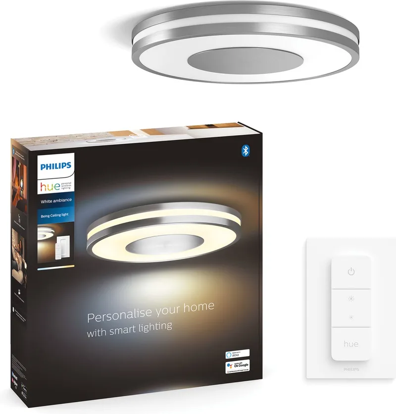 Being plafondlamp - warm tot koelwit licht - 1 dimmer switch von Philips Hue in Aluminium – Produktfoto