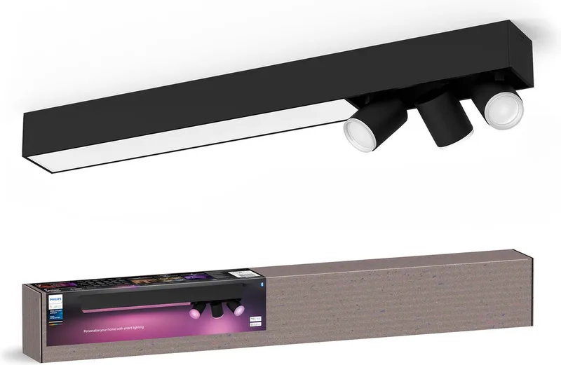 Centris - spot en plafondlamp - GU10 en geïntegreerde LED - 3 spots en ceiling - aanpasbaar wit en gekleurd licht - slimme verlichting fra Philips Hue i Sort – produktbillede