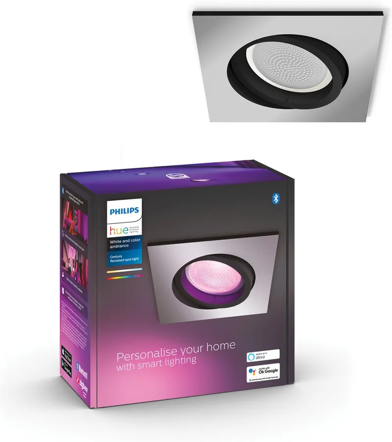 Centura - LED inbouwspot - bevat 1 inbouwspot incl. lamp - aanpasbaar wit en gekleurd licht - nikkel - Ø 1000mm - slimme verlichting van Philips Hue in Zilver – productfoto