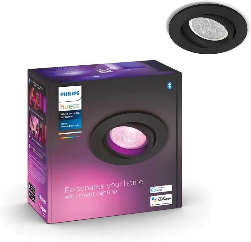 Centura - LED inbouwspot - bevat 1 inbouwspot incl. lamp - aanpasbaar wit en gekleurd licht - Ø 900mm - slimme verlichting by Philips Hue in Black – product photo