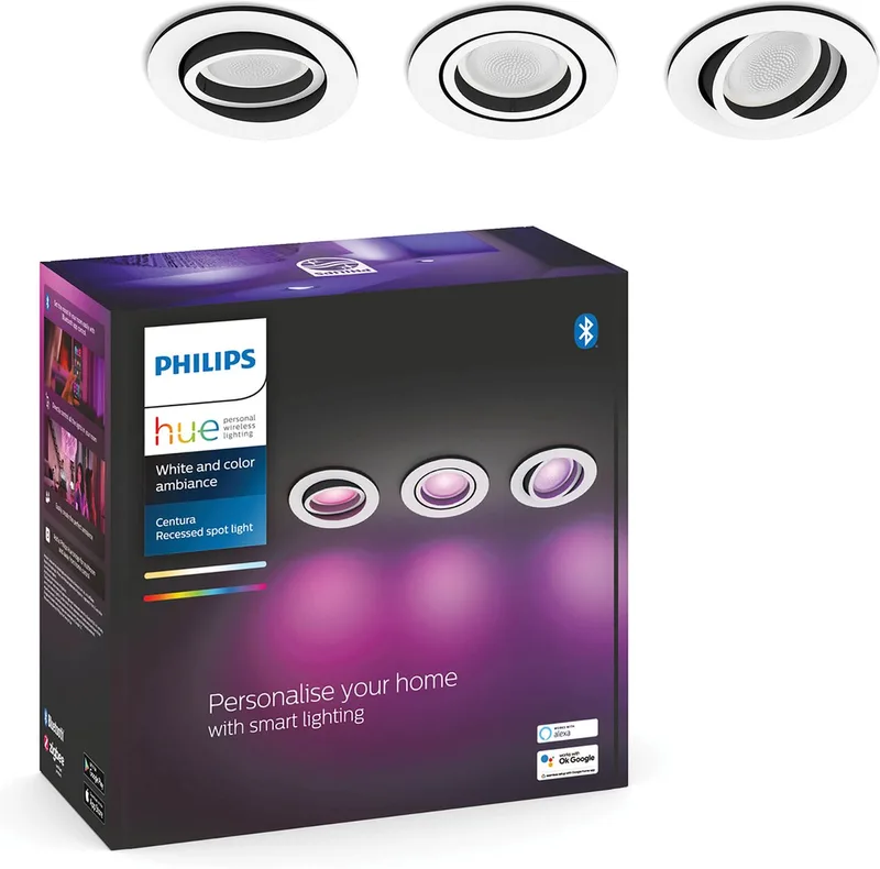 Centura - LED inbouwspot - bevat 3 LED inbouwspots incl. lamp - aanpasbaar wit en gekleurd licht - wit - Ø 900mm - slimme verlichting van Philips Hue in Wit – productfoto 1 van 3